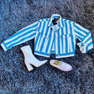 Lightweight White and Blue Denim Striped Jacket